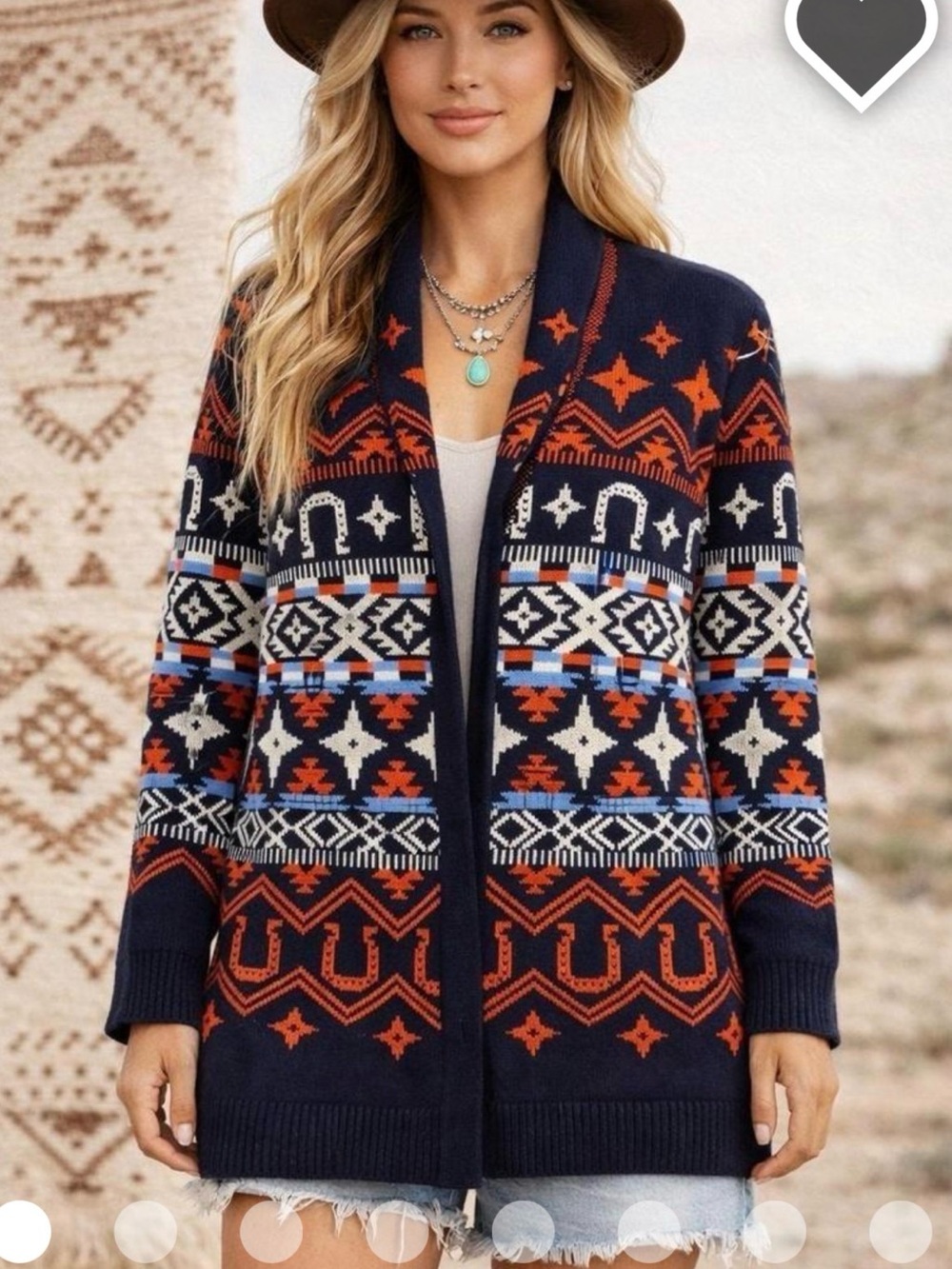 LUCKY BRAND Western Cardigan with Aztec-Equestrian-Geometric symbols . NWT Large
